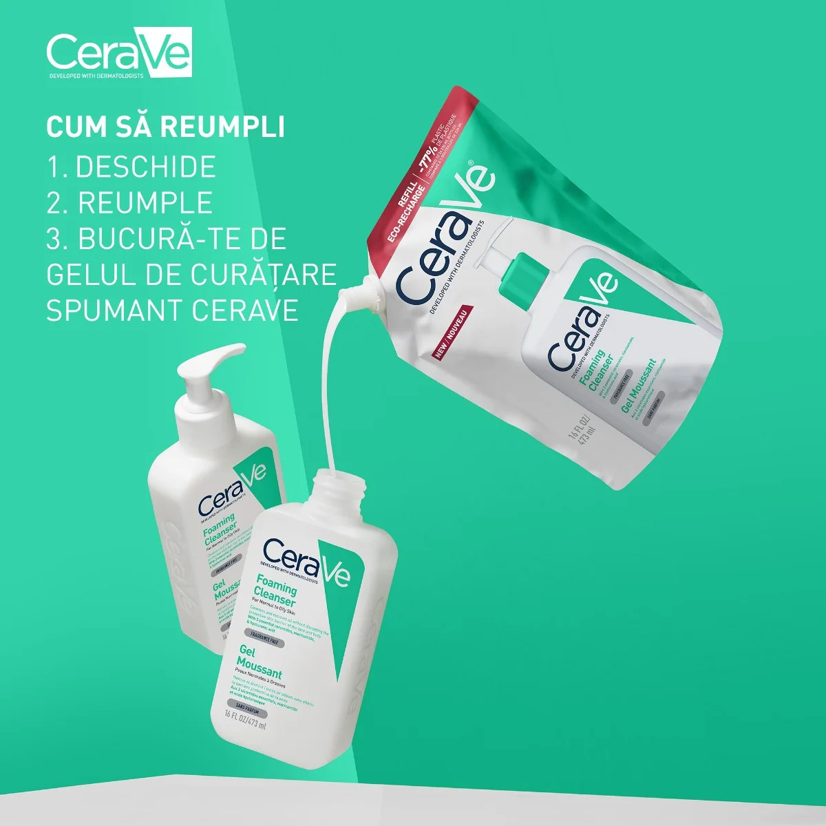 Rezerva Gel de curatare spumant piele normal-grasa, 473ml, CeraVe