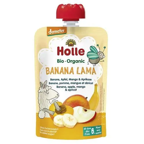 Piure de banane, mere, mango si caise +6 luni, 100g, Holle Baby Food