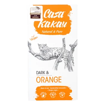 Ciocolata artizanala neagra 70% cu coji de portocale, 70g, Casa Kakau