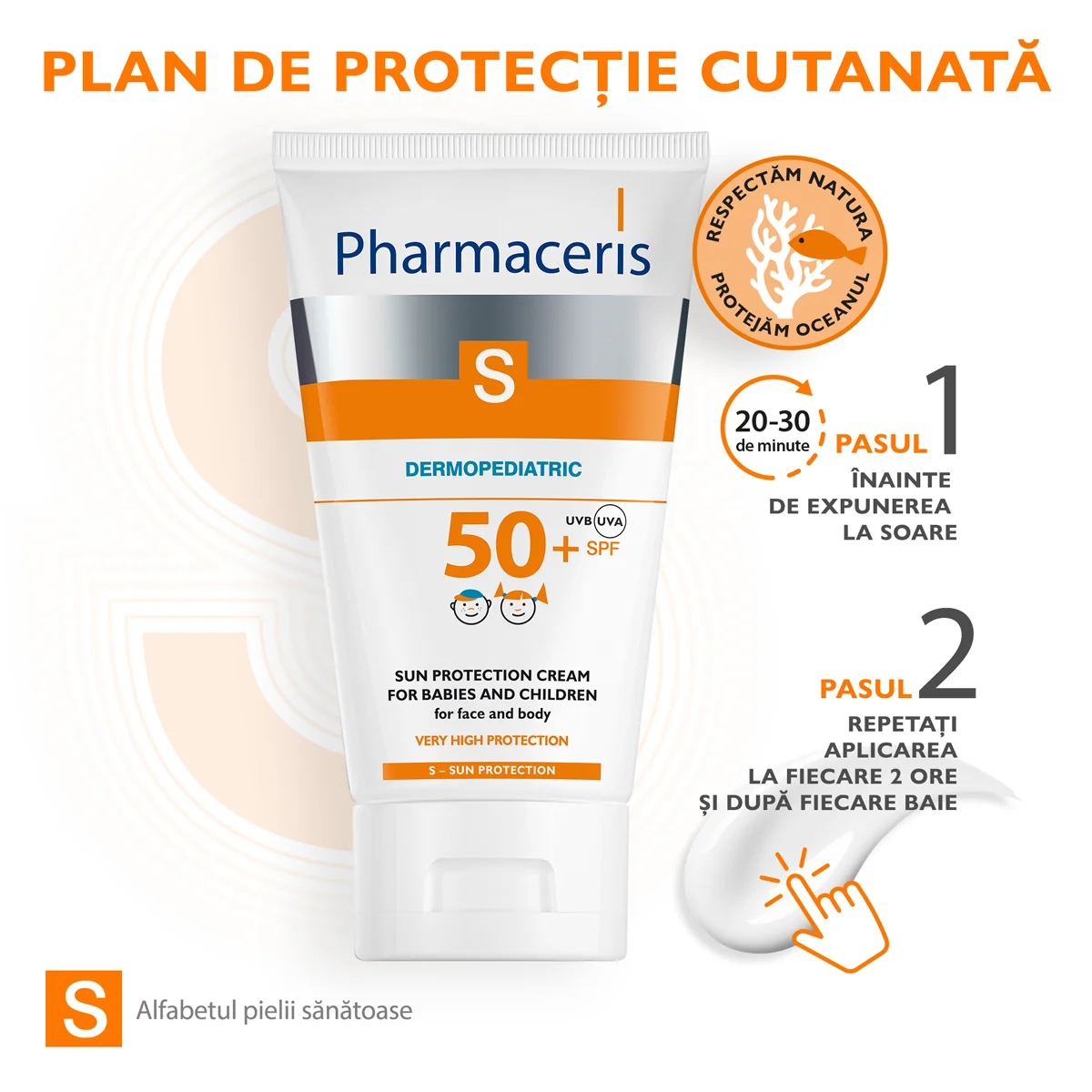 Crema de corp si fata cu protectie solara pentru bebelusi si copii SPF50+ S, 125ml, Pharmaceris