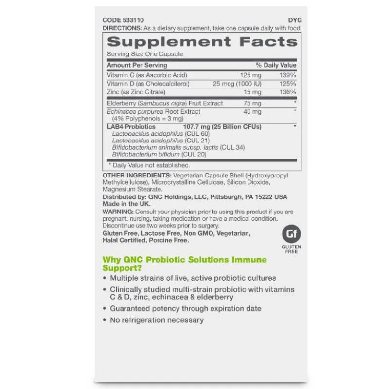 Probiotic solutions Immune Support 25 Billion CFUs, 30 capsule, GNC