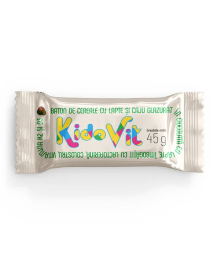 Baton de cereale cu lapte si caju, 45g, Kidovit