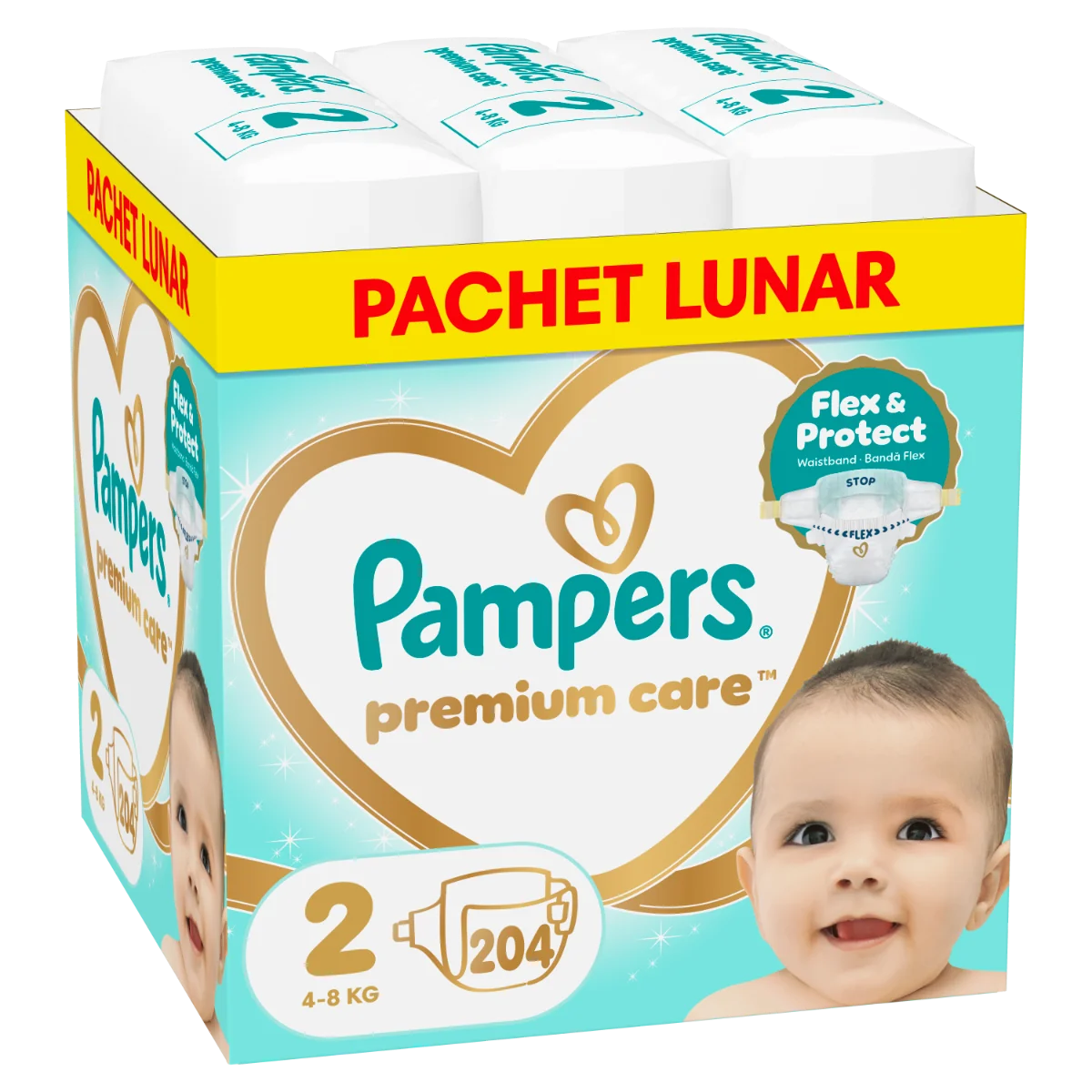 Scutece Premium Care Marimea 2 pentru 4-8 kg, 204 bucati, Pampers