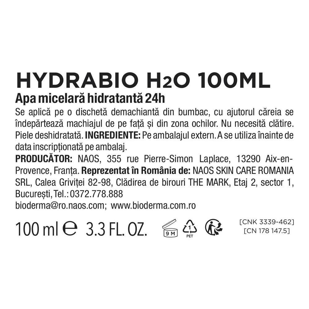 Apa micelara hidratanta Hydrabio H2O, 100ml, Bioderma
