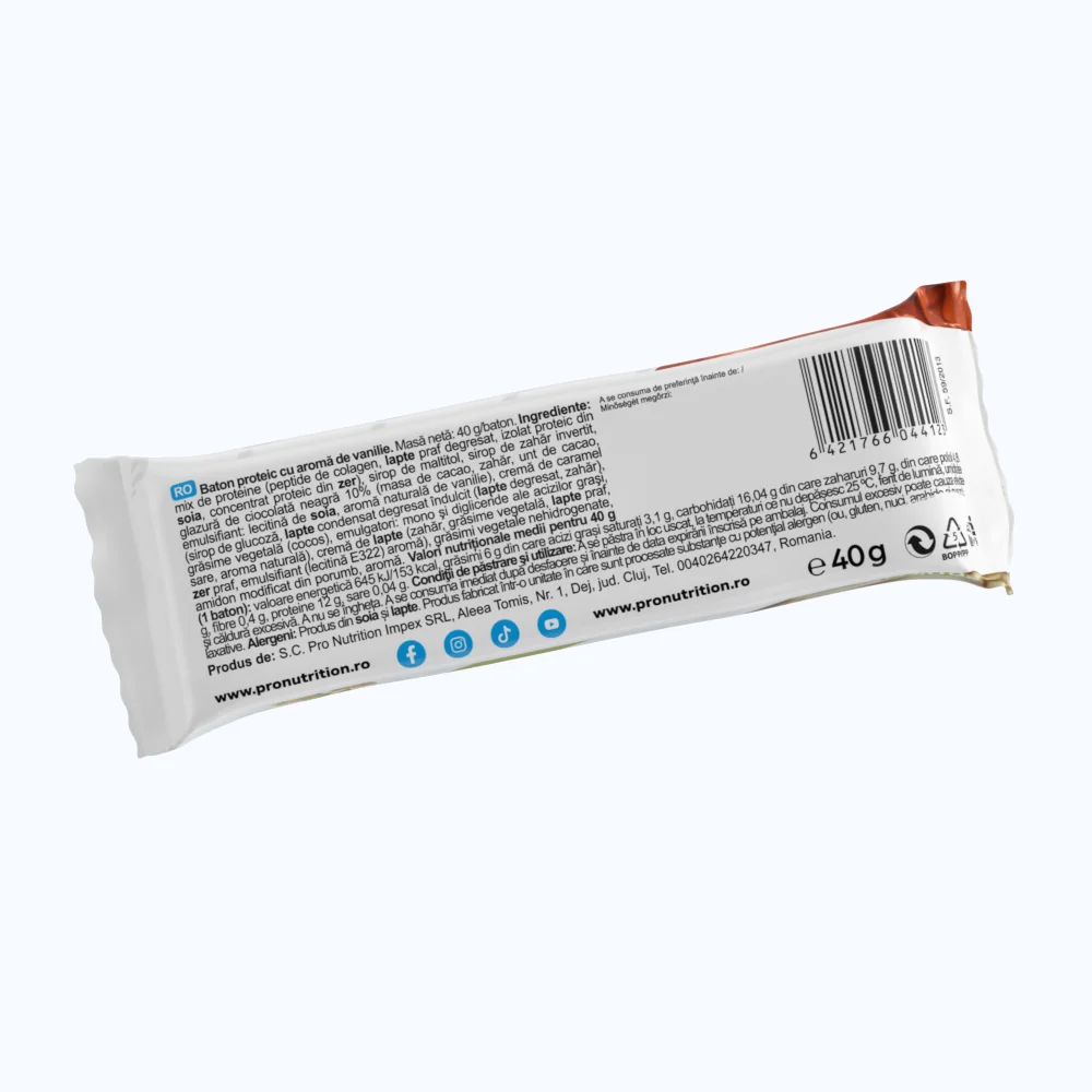 Baton proteic cu vanilie, 40g, Pro Nutrition
