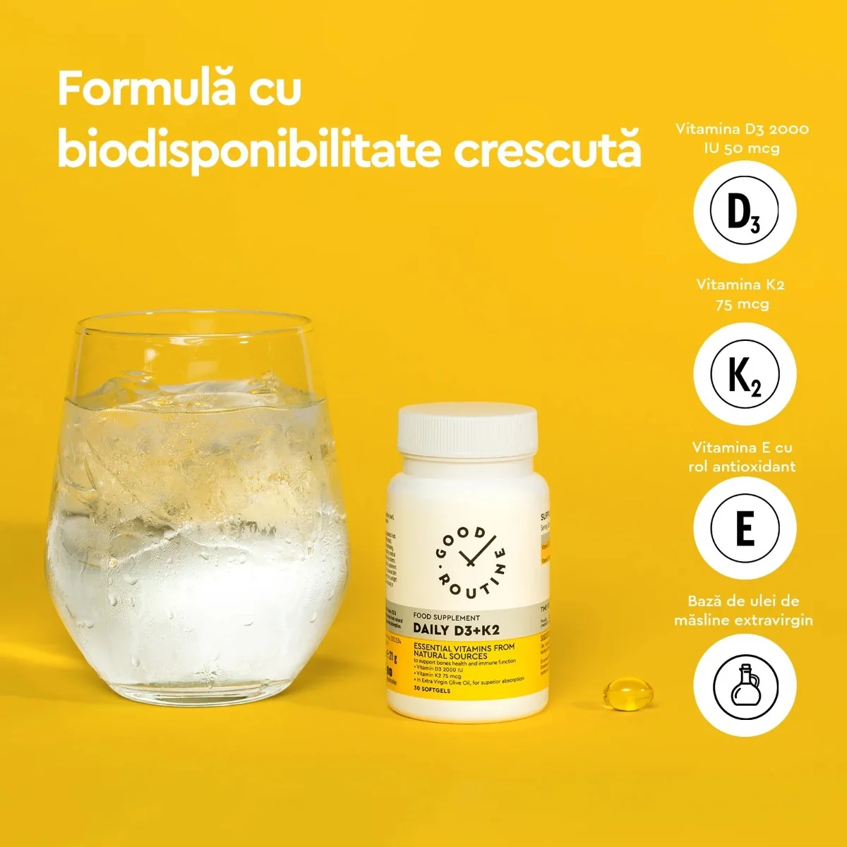Daily Vitamina D3 2000UI + K2 75mcg Good Routine, 30 capsule moi, Secom