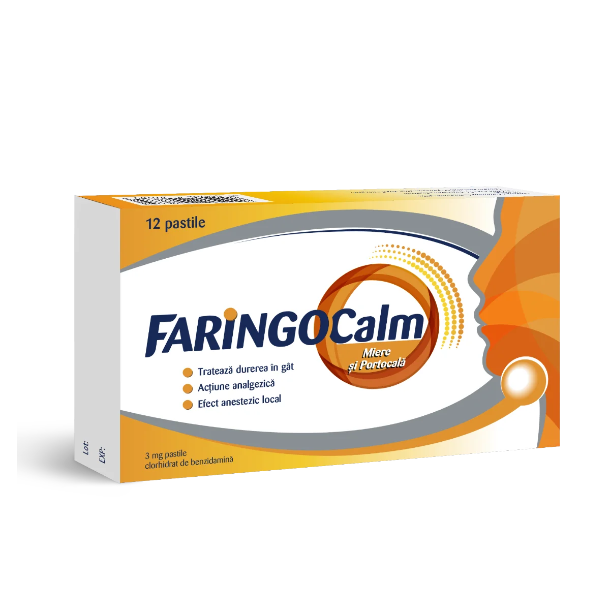 Faringocalm miere si portocala 3mg, 12 pastile, Terapia