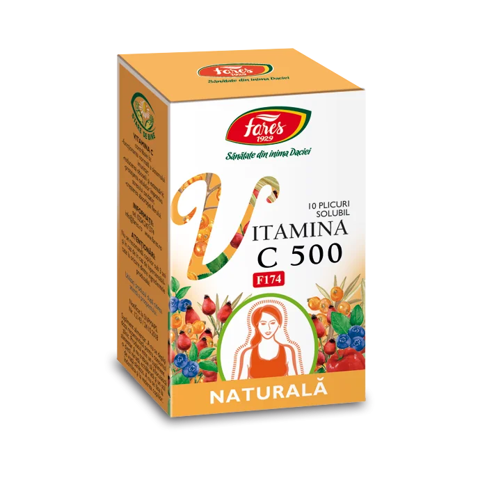 Vitamina C 500 naturala, 10 plicuri, Fares 