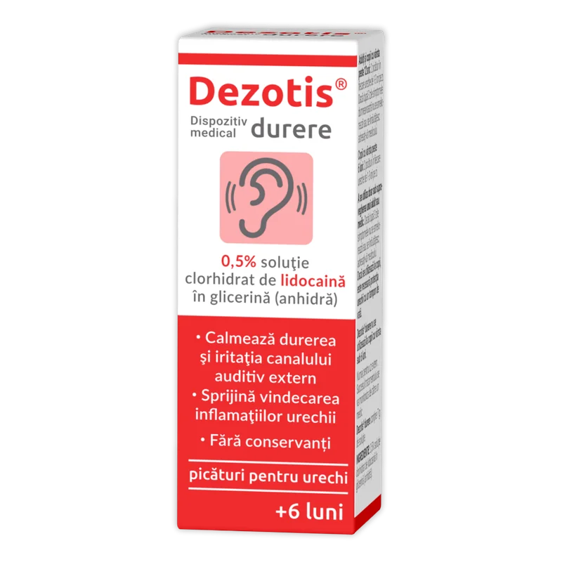 Picaturi pentru urechi cu lidocaina 0.5% Dezotis, 7g, Zdrovit