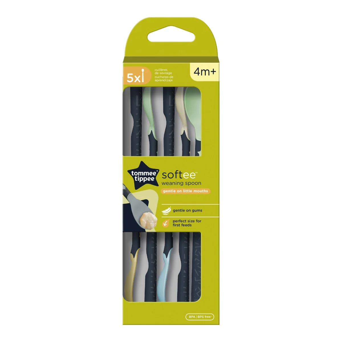 Lingurite cu manere lungi anti-derapante si cu varf super moale, 5 bucati, Tommee Tippee