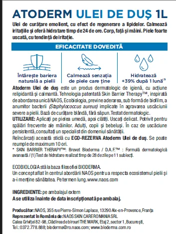 Ulei de dus Atoderm, 1000ml, Bioderma