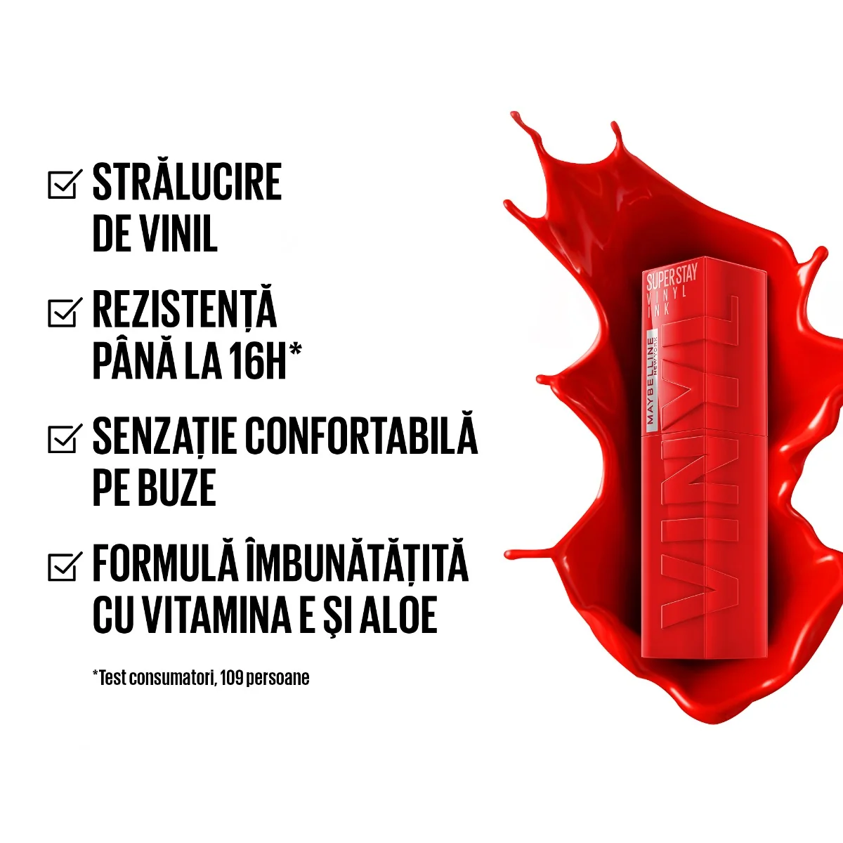 Ruj lichid rezistent cu stralucire de vinil Superstay Ink 25 Red-Hot, 4.2ml, Maybelline