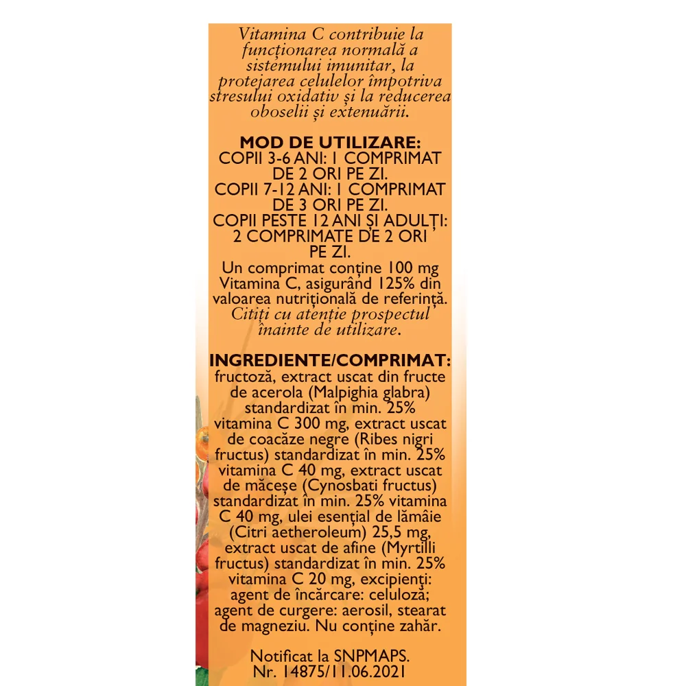 Vitamina C din surse naturale F164, 60 comprimate masticabile, Fares