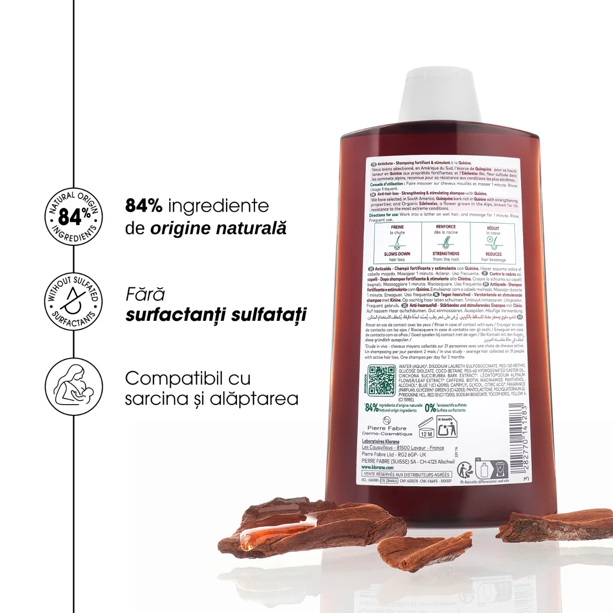 Sampon cu chinina si floare de colt Bio, 200ml, Klorane