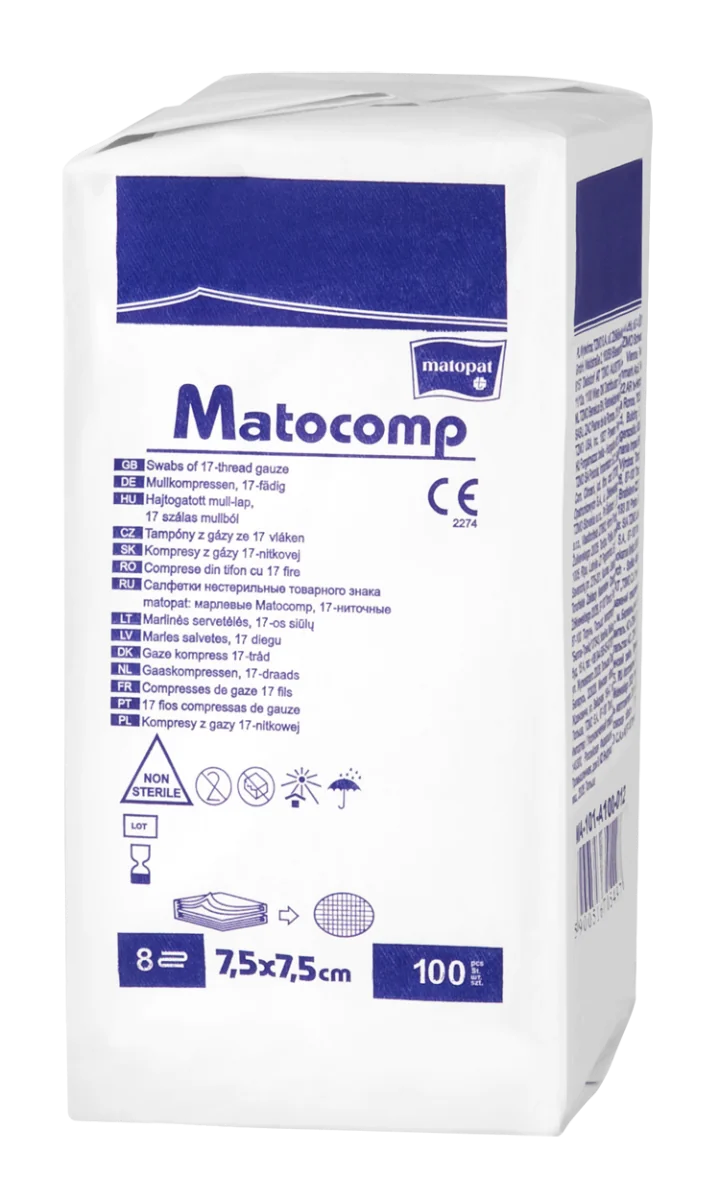 Comprese nesterile tifon 8 straturi 17 fire 7.5x7.5cm, 100 bucati, Matopat