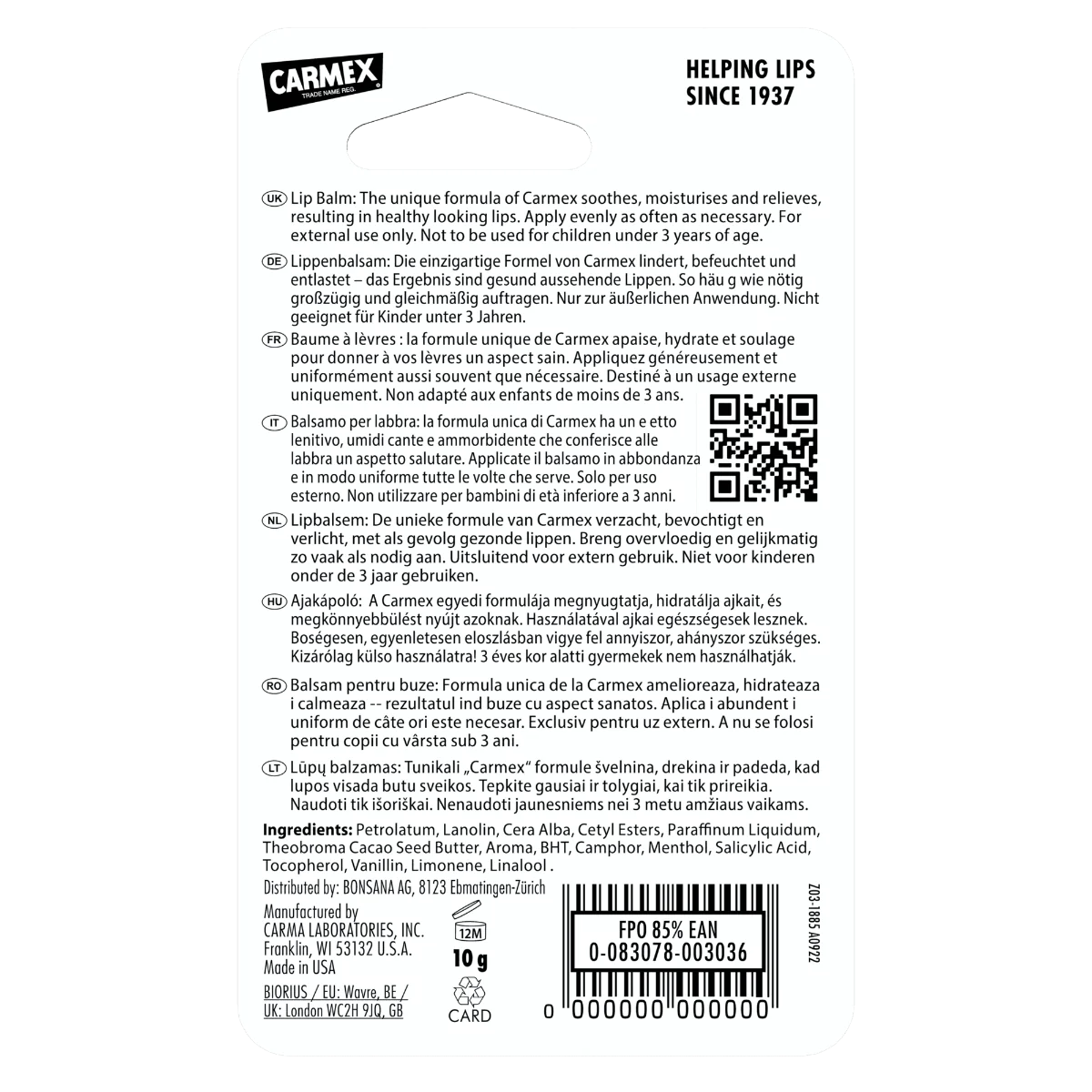 Balsam reparator pentru buze uscate si crapate, 10g, Carmex