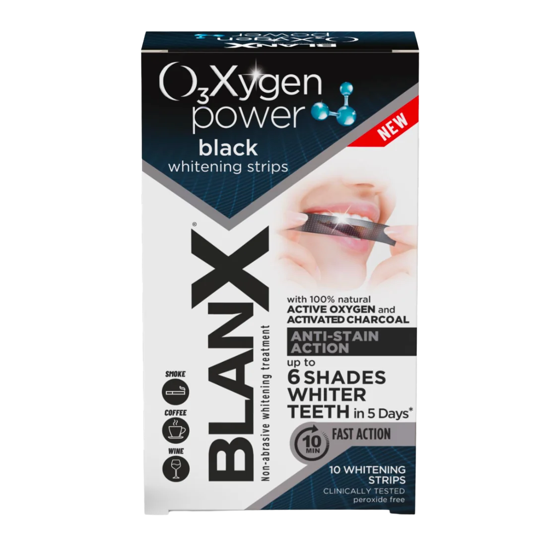 Benzi pentru albirea dintilor O3X Black, 5 x 2 bucati, BlanX