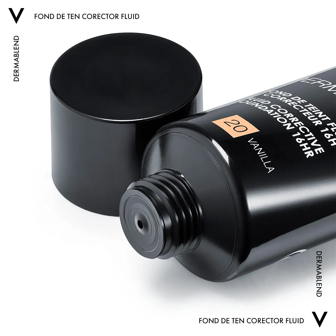 Fond de ten corector fluid rezistenta 16h SPF28 ten normal sau uscat Dermablend 20, 30ml, Vichy 