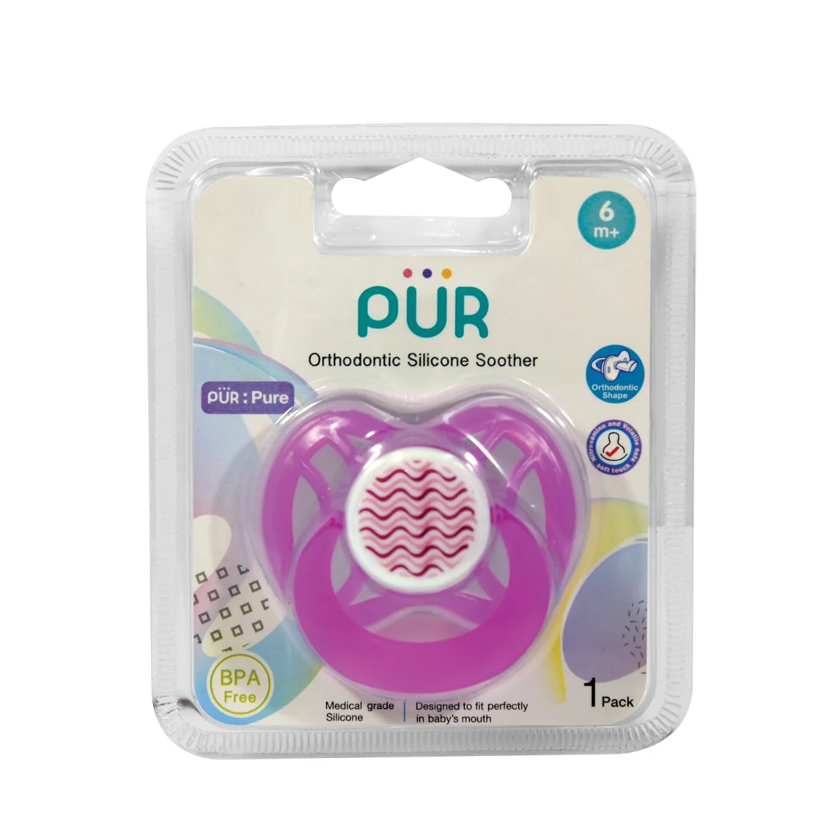 Suzeta ortodontica din silicon +6 luni roz, 1 bucata, PUR