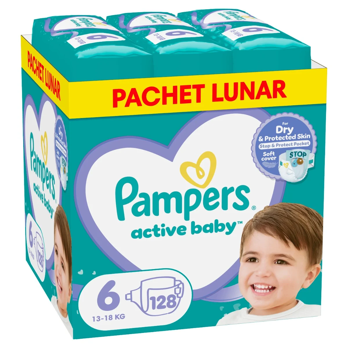 Scutece Active Baby XXL Box Marimea 6 pentru 13 -18 kg, 128 bucati, Pampers