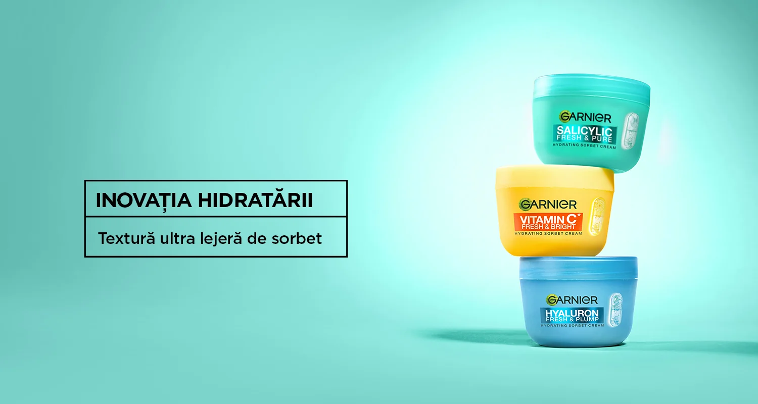 Creme Garnier cu textura usoara de sorbet pentru hidratarea pielii. Creme Garnier cu textura usoara de sorbet pentru hidratarea pielii.