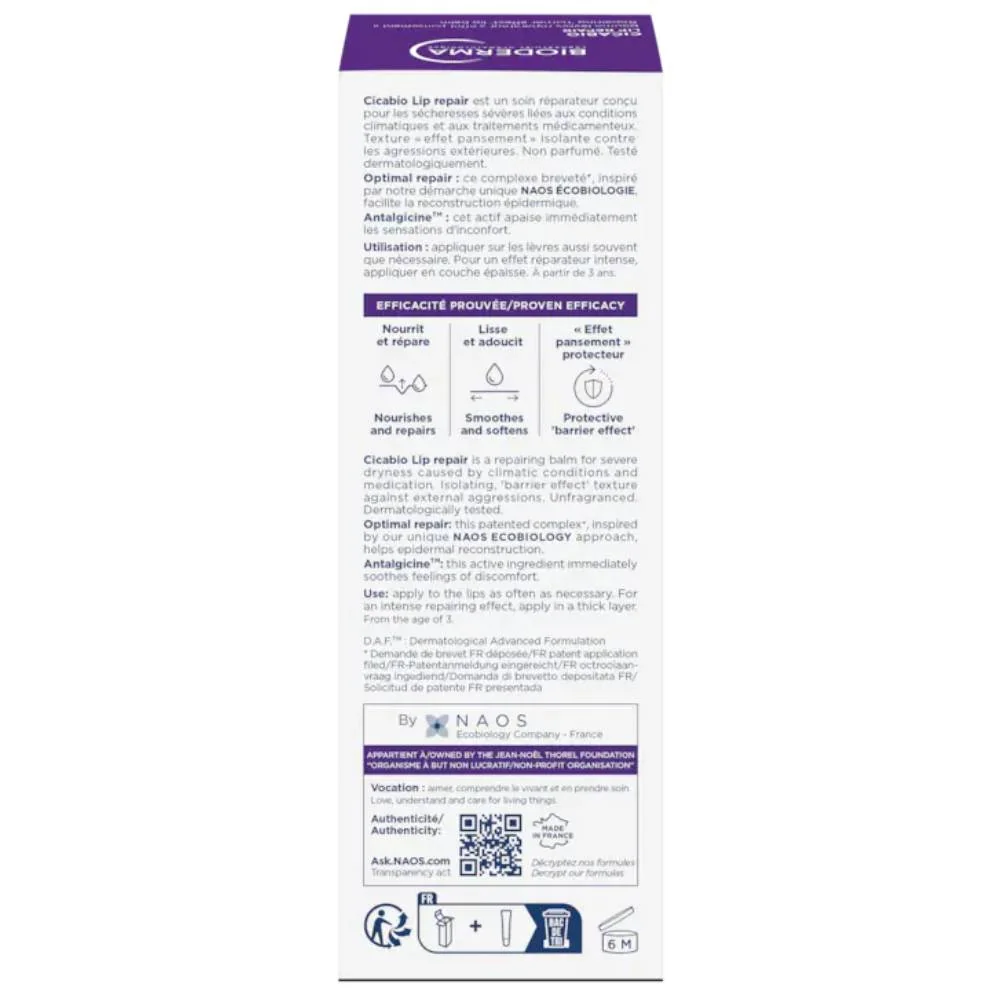 Balsam reparator pentru buze Cicabio, 10ml, Bioderma