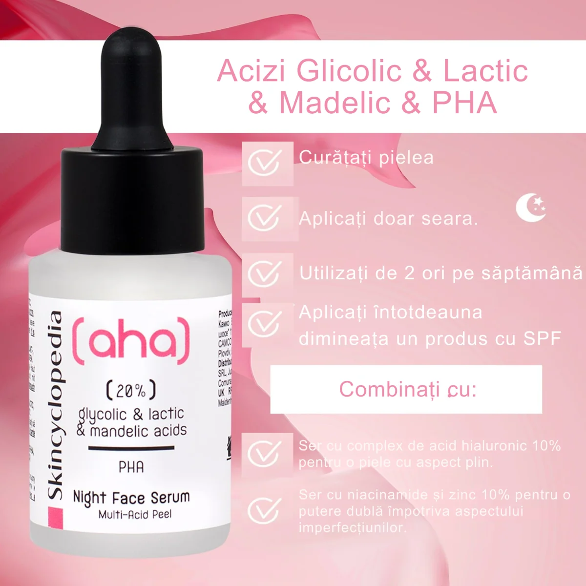 Ser facial exfoliant cu 20% AHA + PHA, 30ml, Skincyclopedia