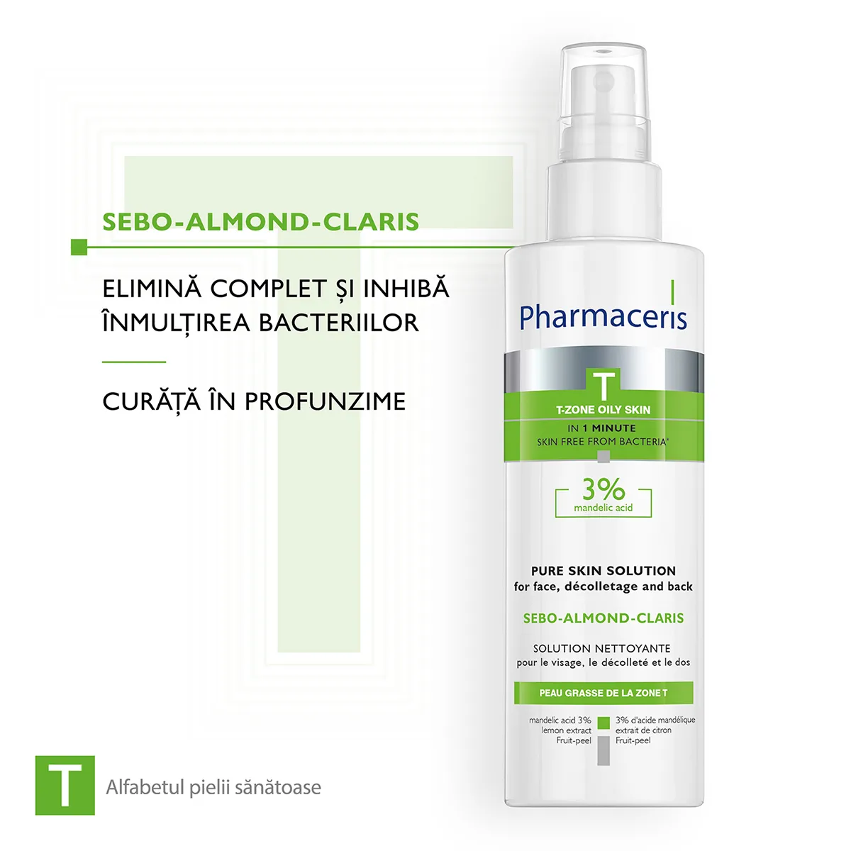 Solutie de curatare cu acid mandelic 3% Sebo-Almond-Claris T, 190ml, Pharmaceris 