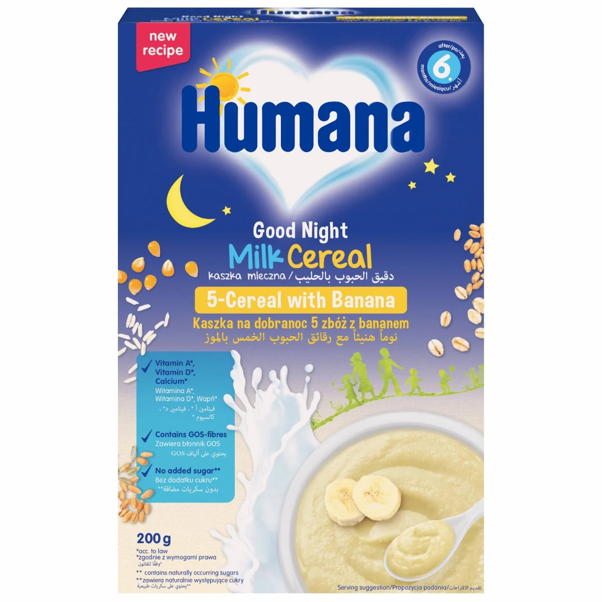 Cereale cu lapte si banana Noapte Buna de la 6 luni, 200g, Humana