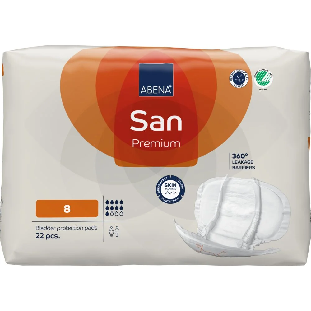 Absorbante anatomice pentru incontinenta moderata pana la severa San 8 Premium unisex cu absorbtie 2500ml, 22 bucati, Abena