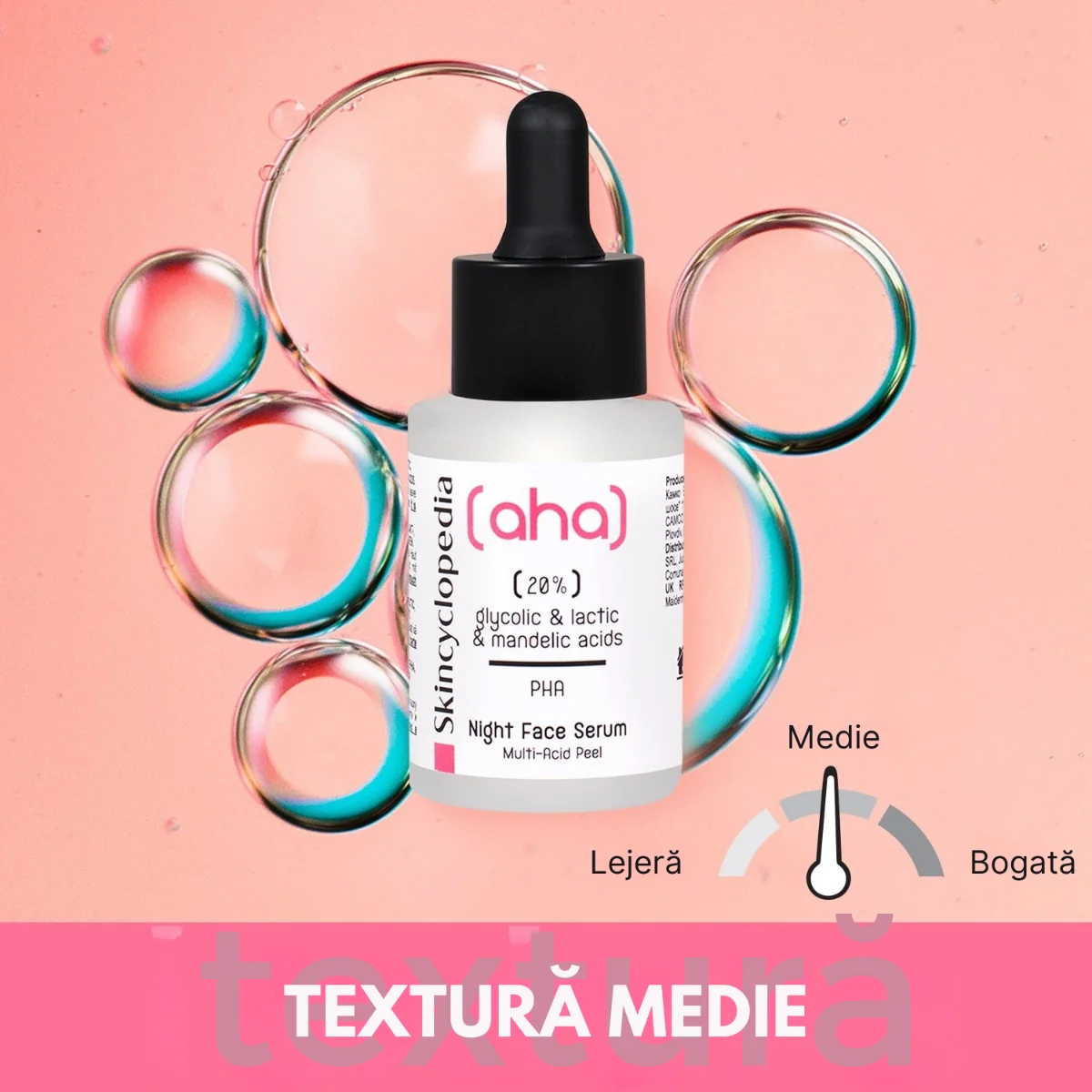 Ser facial exfoliant cu 20% AHA + PHA, 30ml, Skincyclopedia