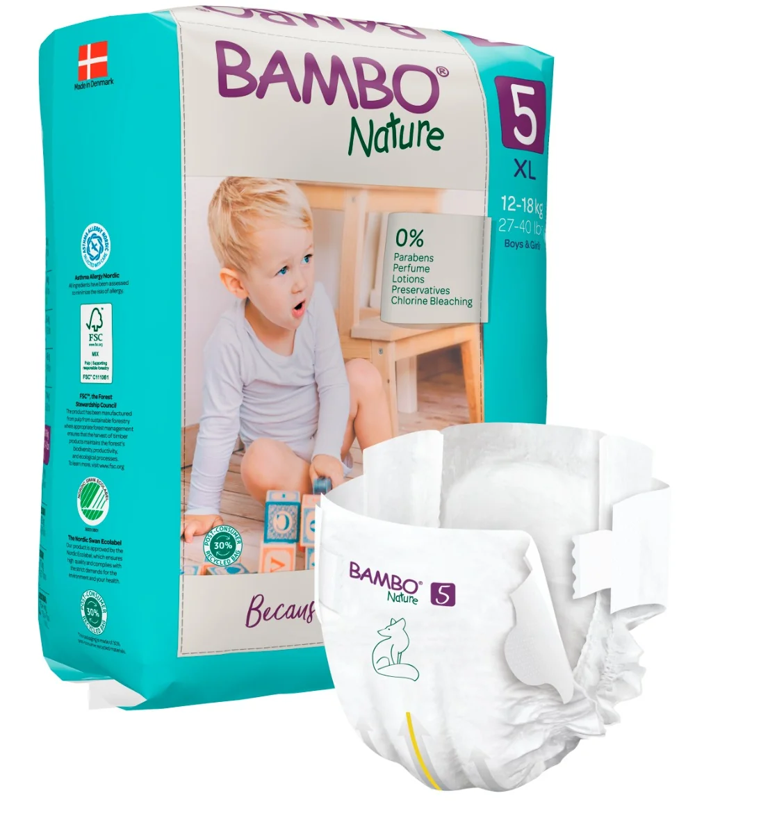 Scutece Ecolabel Nr. 5 pentru 12-18 kg, 22 bucati, Bambo Nature