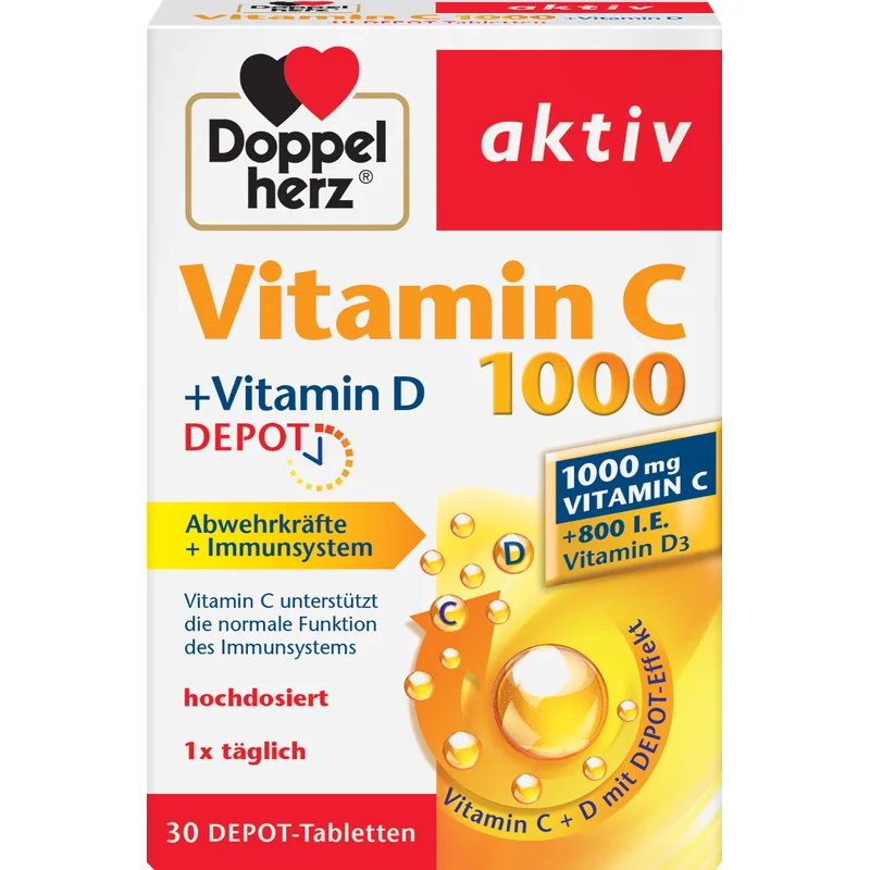 Vitamina C 1000 + Vitamina D Depot, 30 comprimate, Doppelherz
