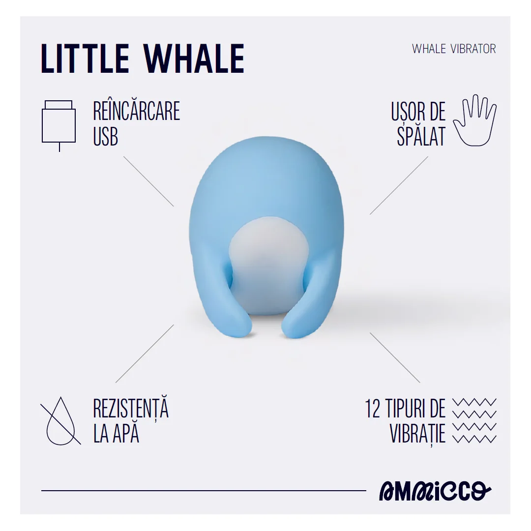 Mini vibrator de buzunar cu 12 moduri de vibratie Mini Whale, 1 bucata, Ammicco
