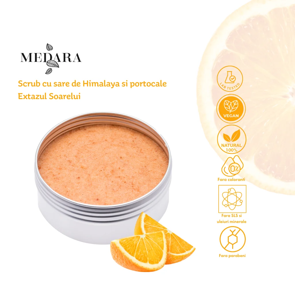 Scrub cu sare de Himalaya si portocale Extazul Soarelui, 200ml, Medara