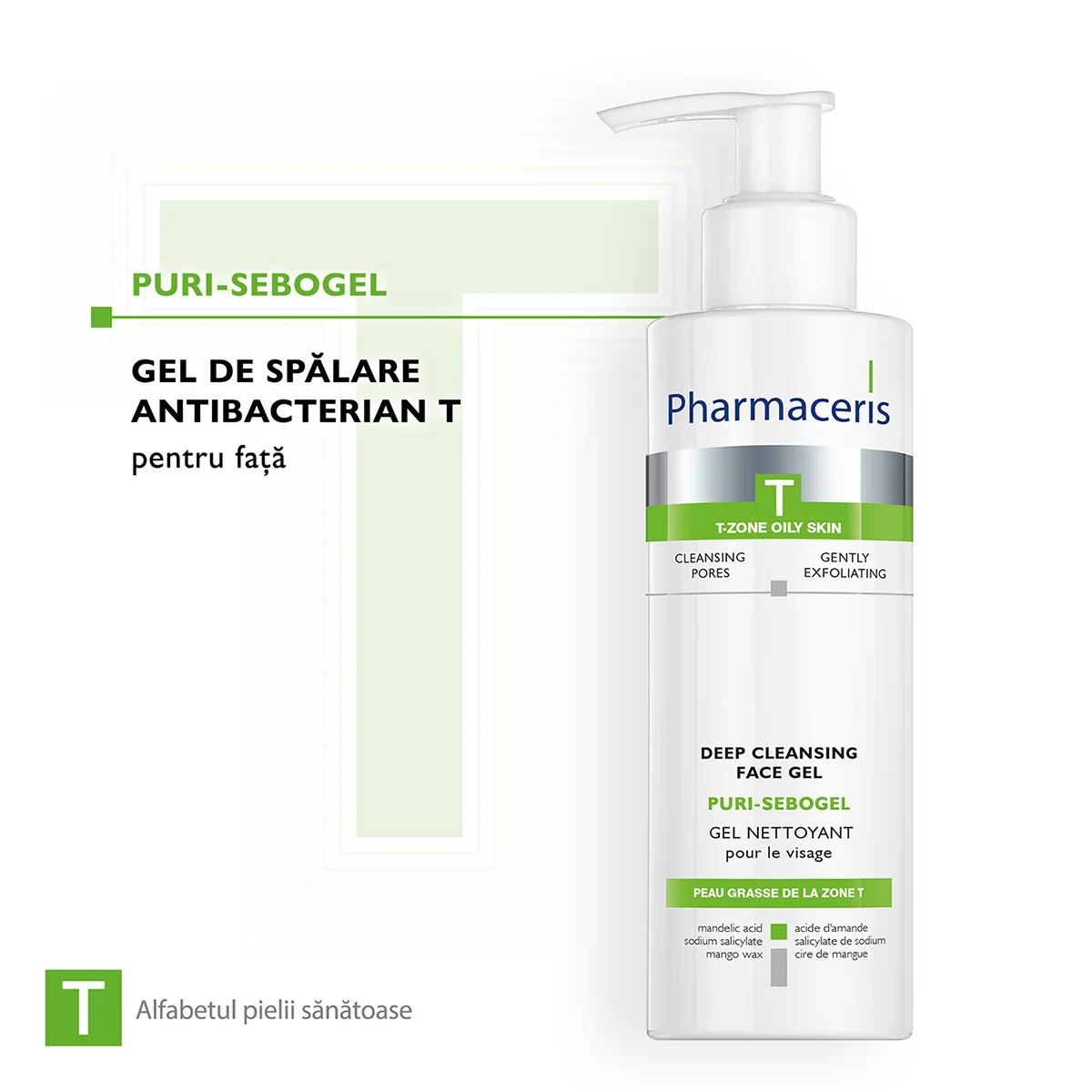 Gel de spalare antibacterian pentru ten gras, Puri-Sebogel T, 190ml, Pharmaceris