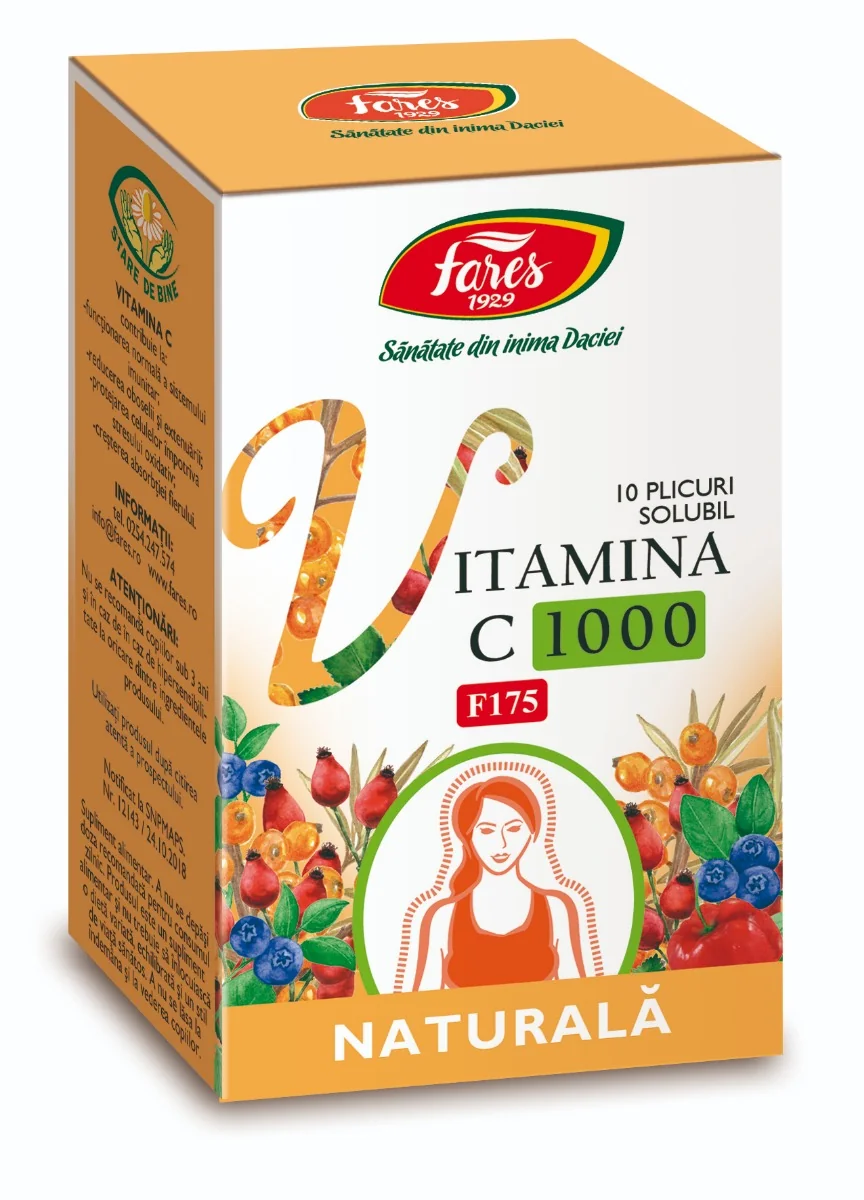 Vitamina C 1000 naturala F175, 10 plicuri, Fares