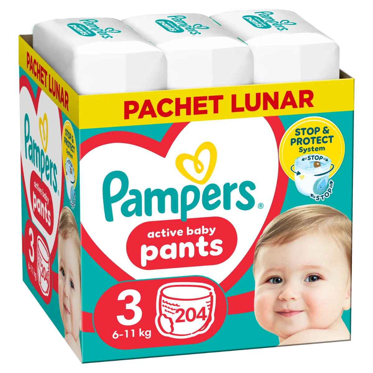 Scutece Pants Stop&Protect XXL Box Nr.3 pentru 6-11 kg, 204 bucati, Pampers