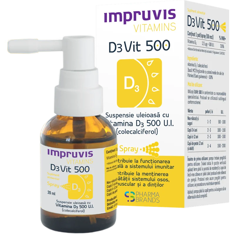 Suspensie uleioasa cu Vitamina D3 D3Vit 500, 20ml, Pharma Brands