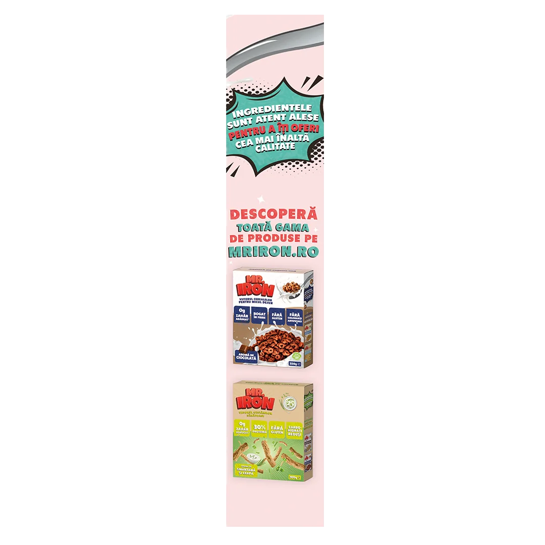 Cereale cu 30% proteina fara zahar low-carb gluten free si vegane Capsuni si Mar, 250g, Mr. Iron