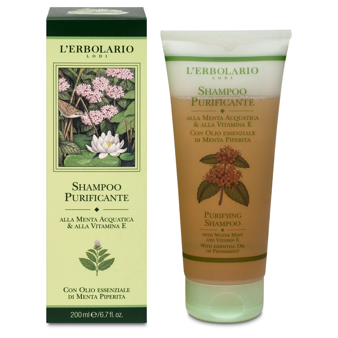L'Erbolario Sampon purificator cu menta si vitamina E, 200ml