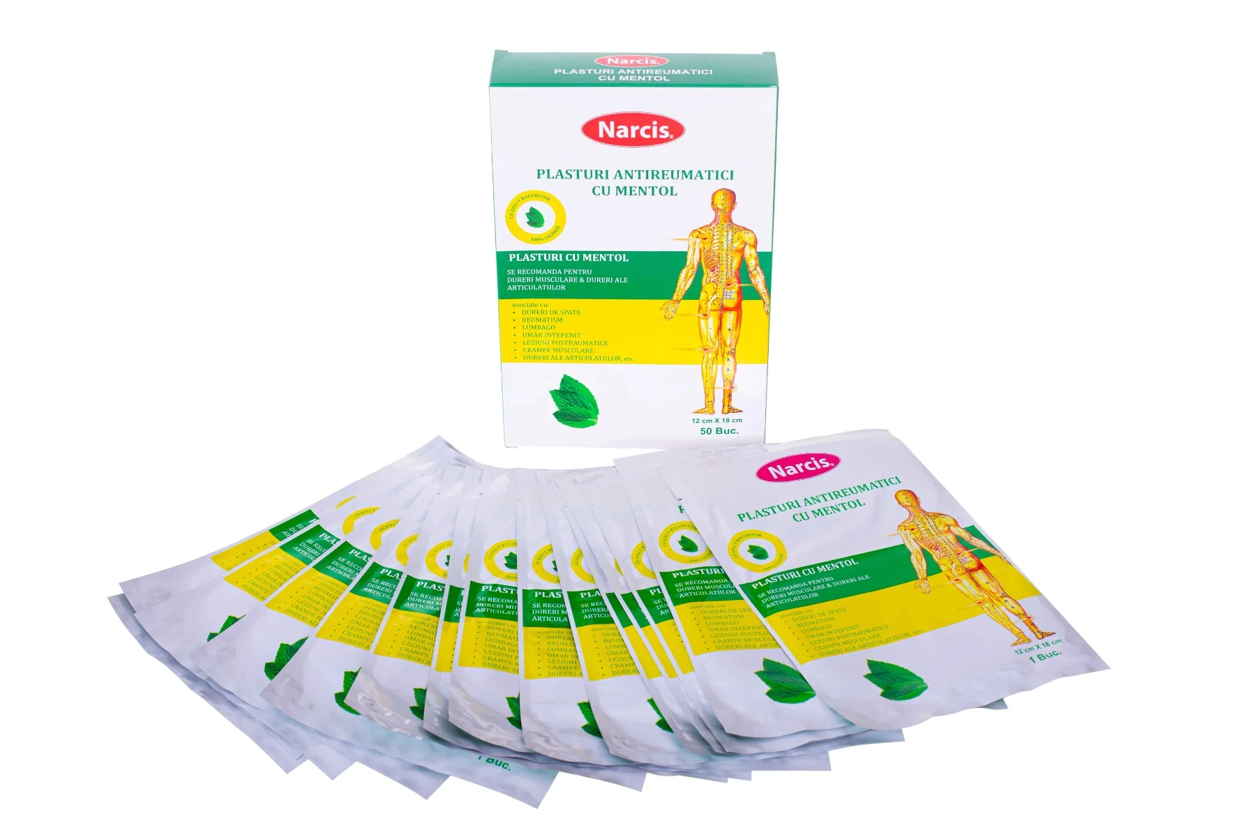 Plasture antireumatic cu mentol 12cm x 18cm, 1 bucata, Narcis