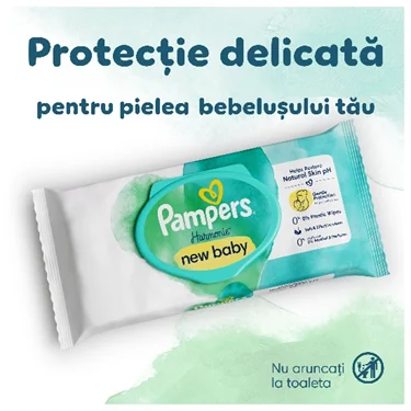 Pachet servetele Pampers Harmonie New Baby pentru protectie delicata a pielii bebelusului. Pachet servetele Pampers Harmonie New Baby pentru protectie delicata a pielii bebelusului.