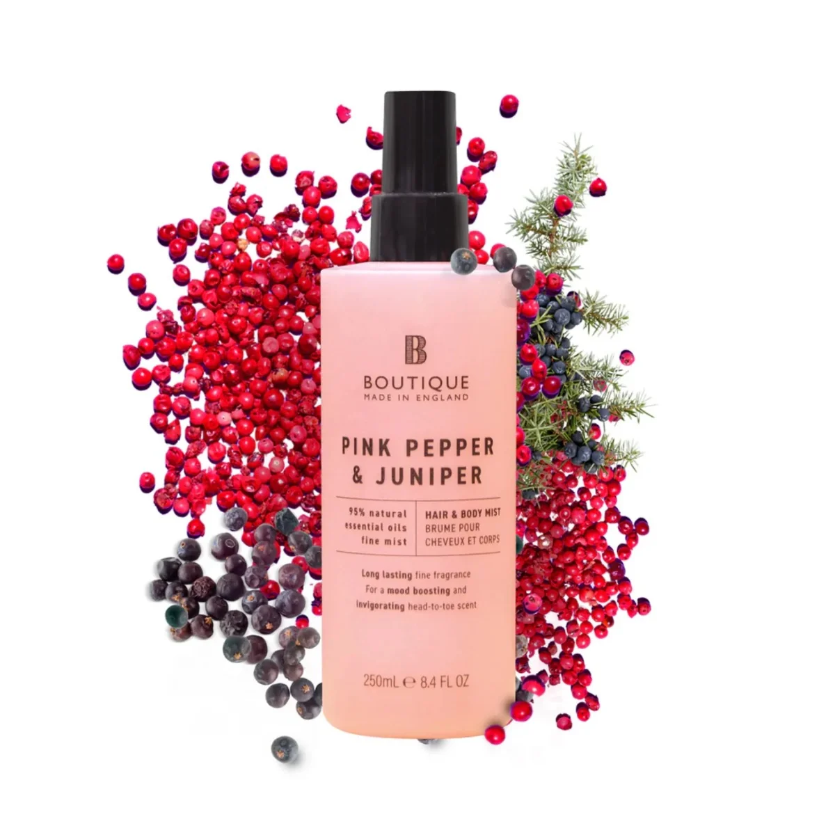 Spray pentru corp si par cu parfum de Piper roz & Ienupar, 250ml, Boutique