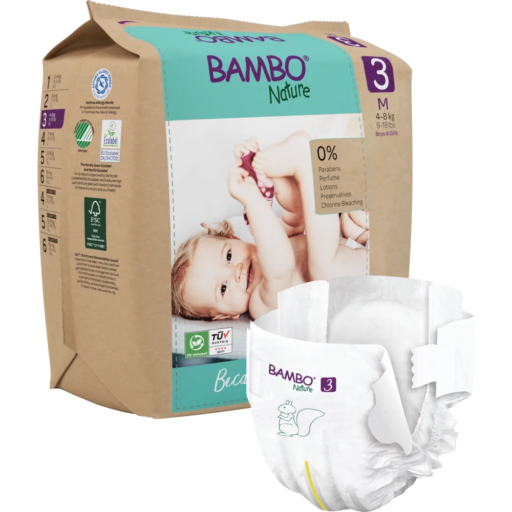 Scutece Eco Paper Bag Marimea Nr. 3 pentru 4-8 kg, 168 bucati, Bambo Nature