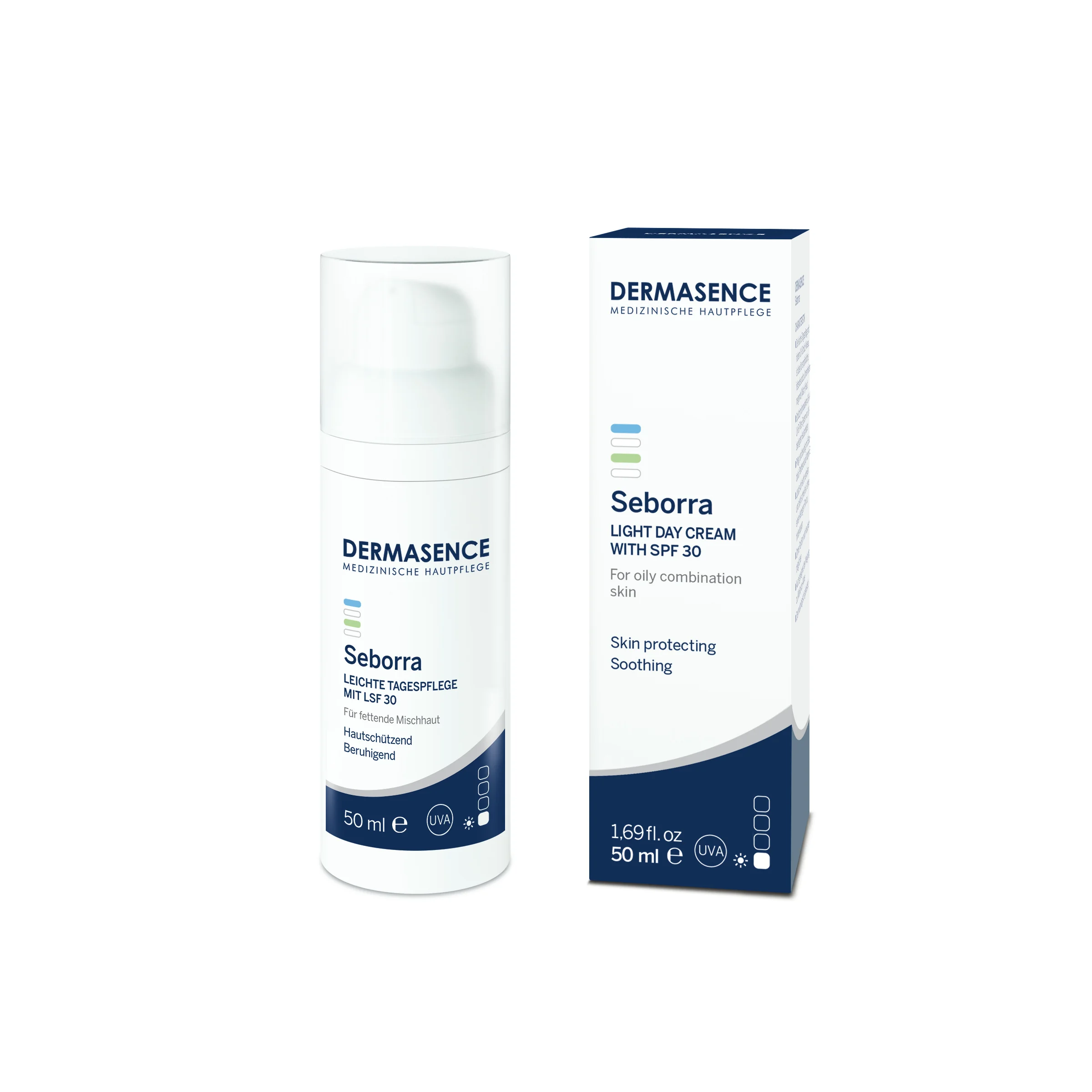 Crema de zi pentru ten gras sau mixt cu protectie solara SPF30 Seborra, 50ml, Dermasence