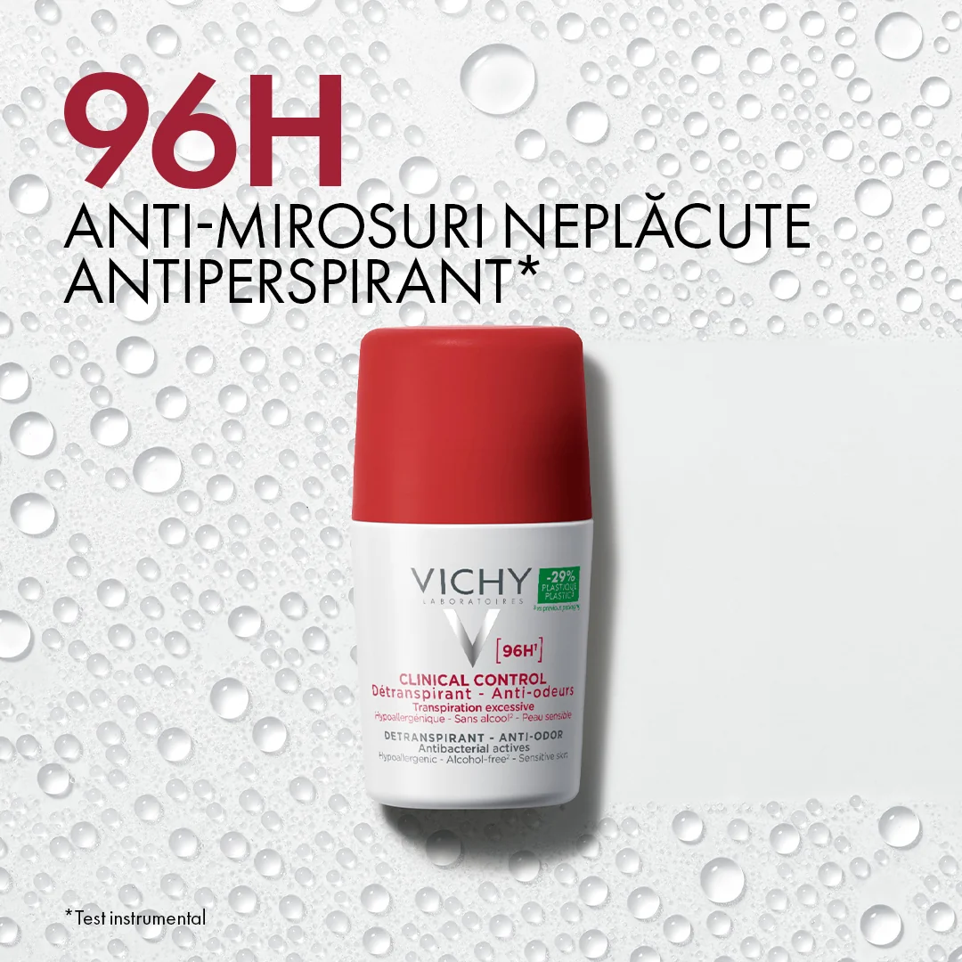 Pachet Deodorant roll-on Clinical Control 96H Antitranspirant, 2 x 50ml, Vichy