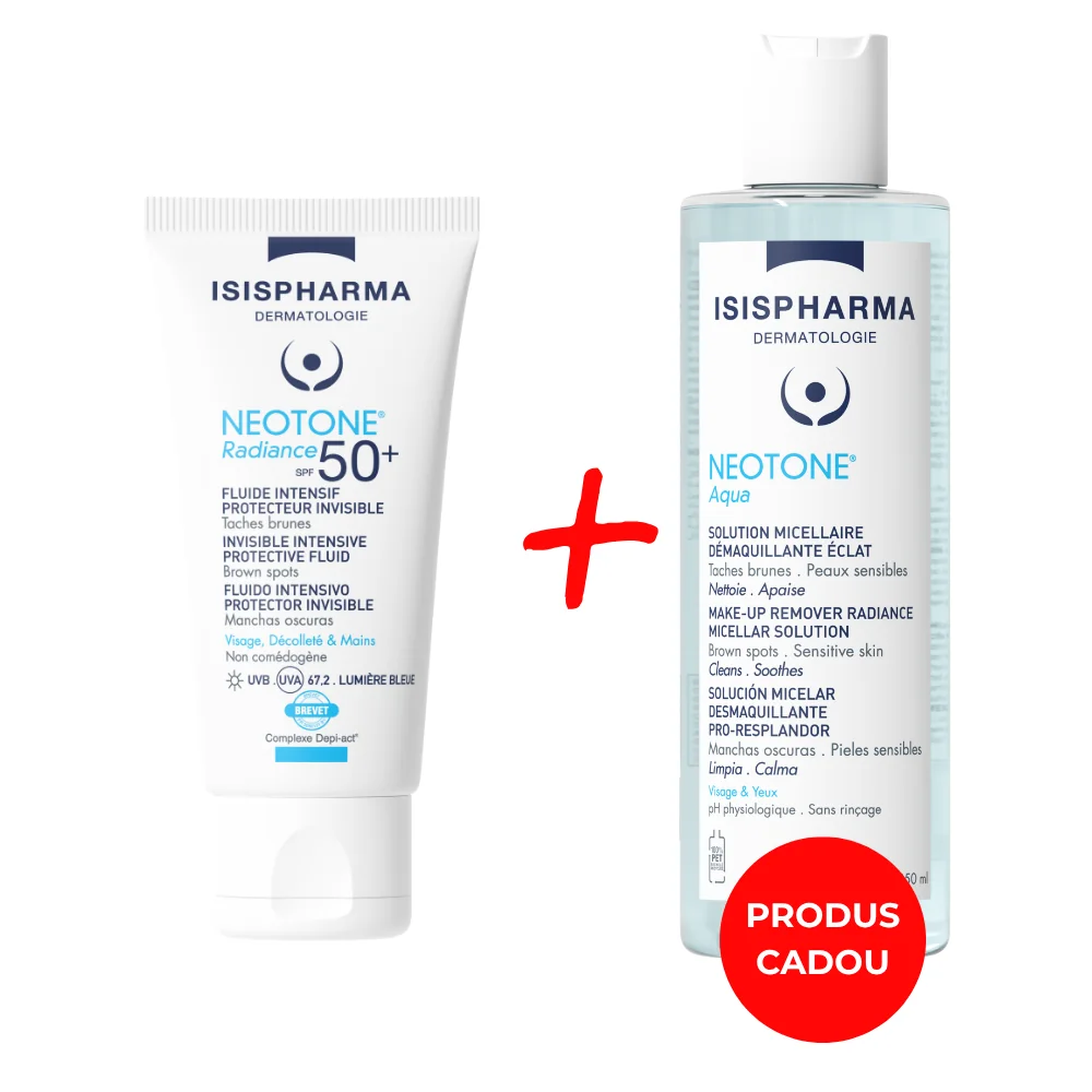 Pachet Crema protectoare Neotone Radiance SPF 50+ 30ml+ Apa micelara Neotone Aqua 250ml Gratuit, Isis Pharma