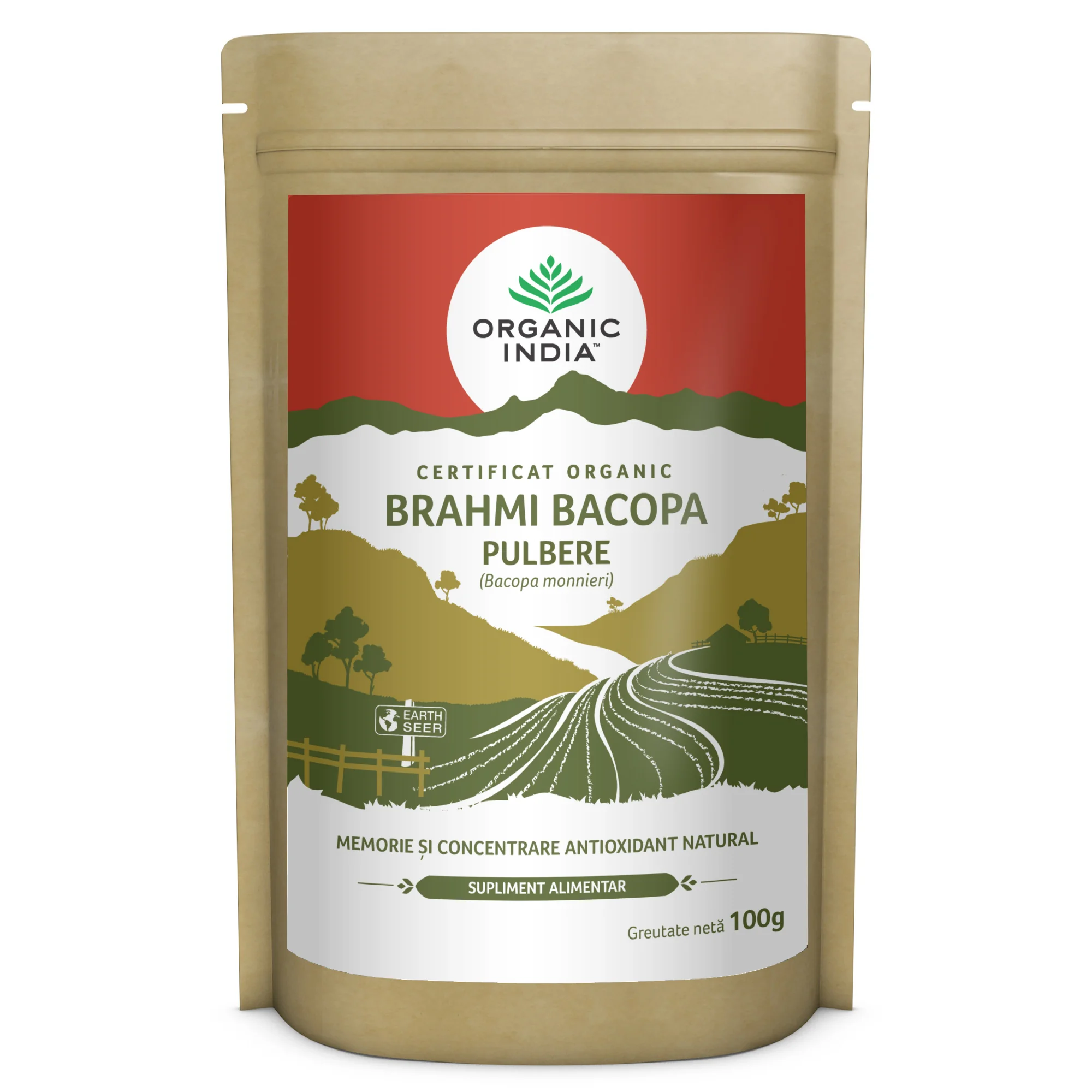 Pulbere tonic cerebral si memorie Brahmi-Bacopa, 100g, Organic India