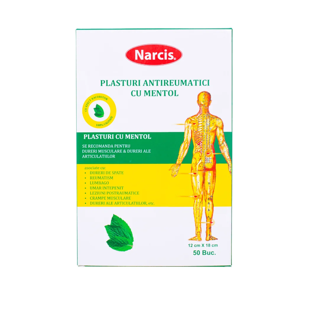 Plasture antireumatic cu mentol 12cm x 18cm, 1 bucata, Narcis